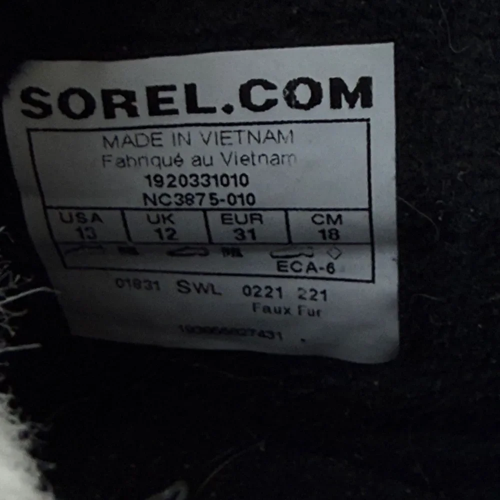 Sorel Whitney II Strap Warm Waterproof Little Girl Sz 13 Black White Winter Boot
